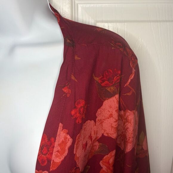 Joyfolie Brenna Dark Red Floral Maxi Longline Cardigan Balloon Sleeves Duster M - Picture 5 of 11